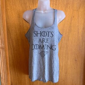 Game of Thrones SHOTS ARE COMING Gray Graphic Racerback Women's Tank Top M